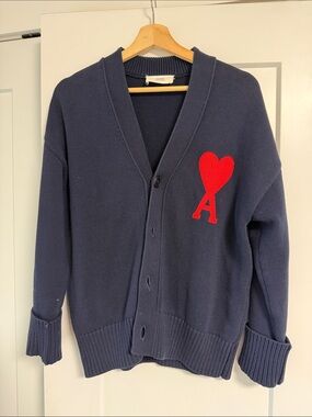 Ami Navy Cardigan with Red Heart 'A' Patch